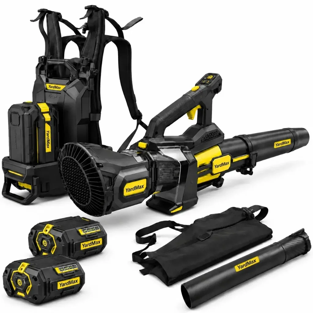 YardMax 2-in-1 cordless battery leaf blower kit with backpack battery, dual batteries and accessories